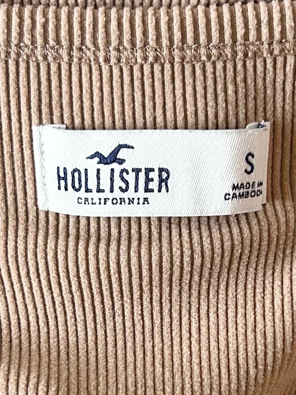 Hollister Ribbed Henley Long Sleeve Top Taupe Beige Fitted Size Small - Picture 6 of 9